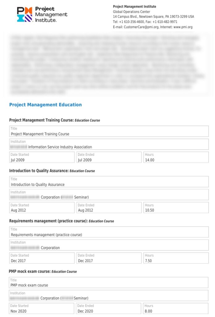 PMI application Project Management Education