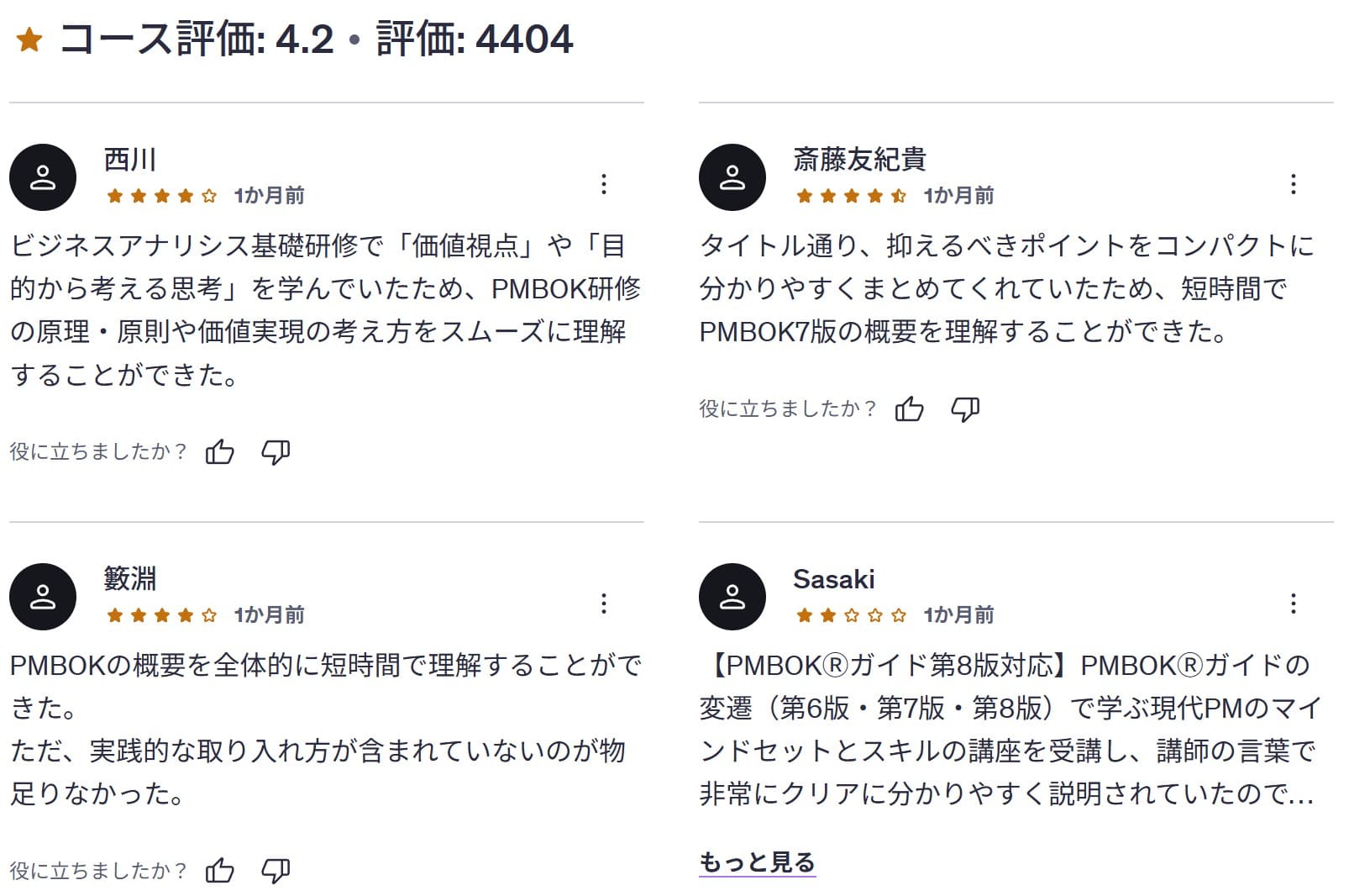 Udemy-【短時間で学ぶ】忙しい人のためのPMBOKⓇガイド第7版~概要編~ レビューコメント