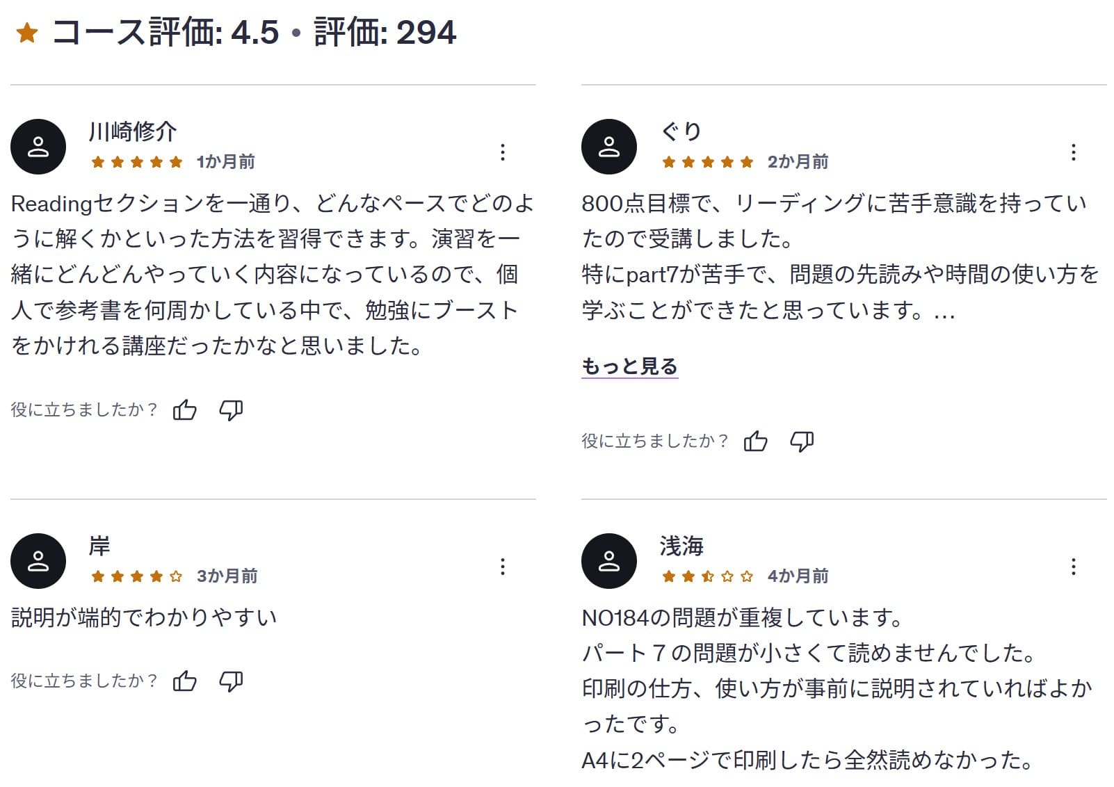 Udemy-【600点から】 TOEICリーディング Part5&6&7 オールインワン・パッケージ【800点へ】　レビューコメント