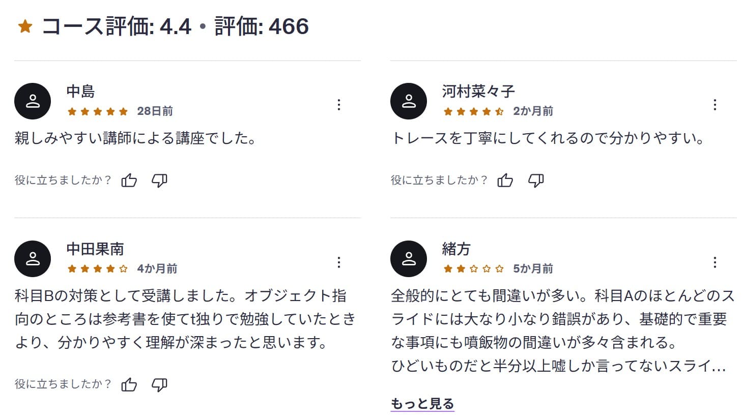 Udemy-基本情報科目Bベストセラー講師が教える 超カンタン!プログラミング初心者のための科目B模擬言語対策 & 科目A対策講座 レビューコメント