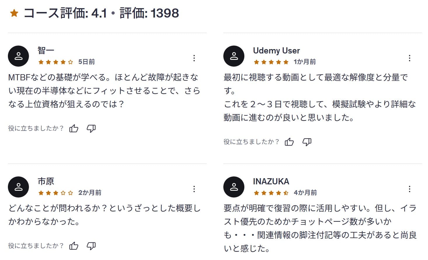 Udemy-【令和8年度】はじめてでも分かる情報セキュリティマネジメント試験(演習テスト100問付き) レビューコメント
