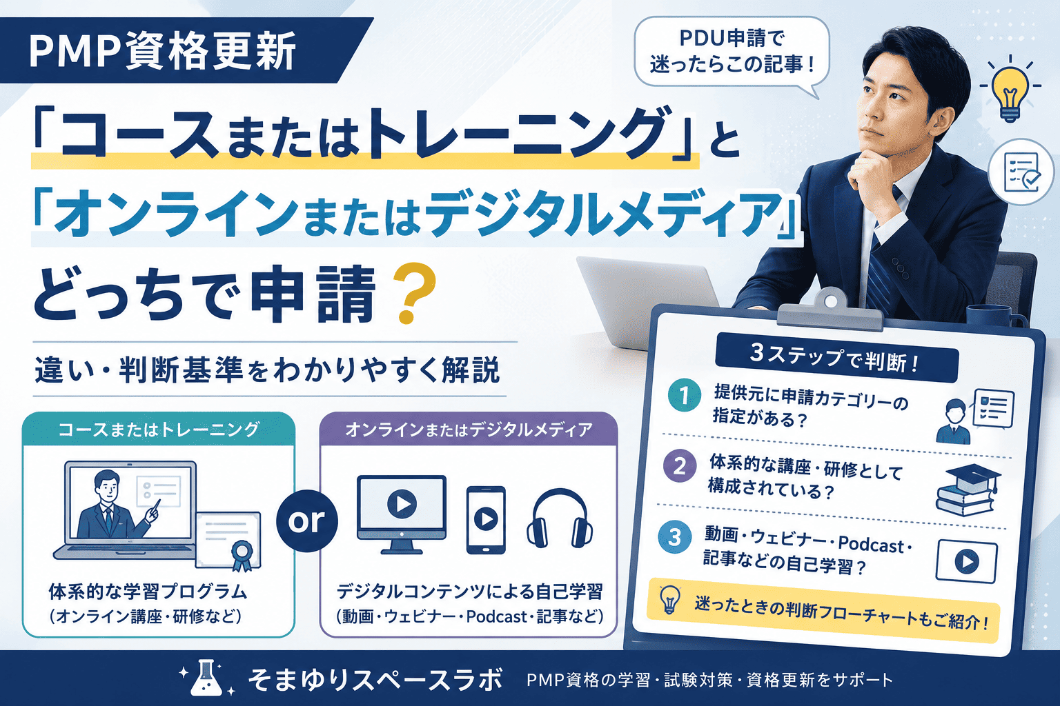 【PMP資格更新】「コースまたはトレーニング」と「オンラインまたはデジタルメディア」の違い｜どっちでPDU申請？